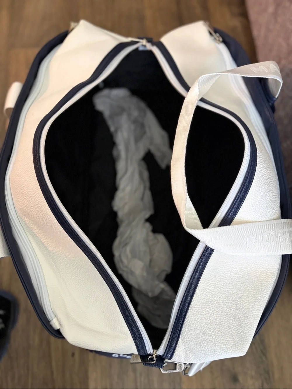 Malbon Navy and White Golf Duffle Bag with Patch Logo